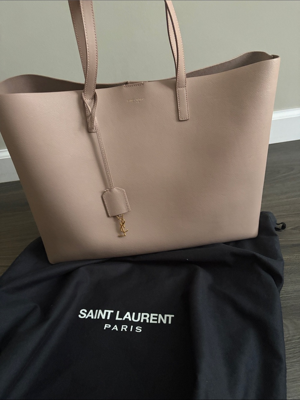 Saint Laurent Blush Leather Tote with Gold YSL Charm